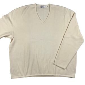 St. Croix Knits Cream Zephyr 100% Merino Wool V-Neck Pullover Sweater Size XXL